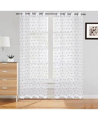 Caromio Pom Grommet Voile Sheer Window Curtain Panels Set