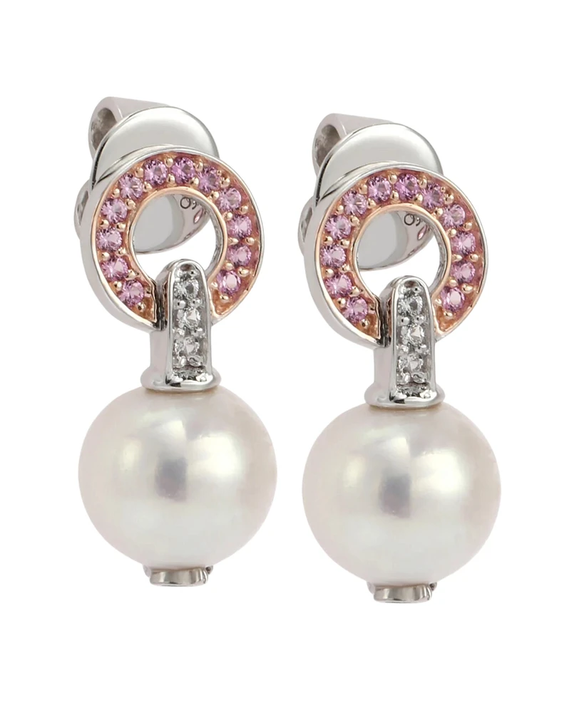 Suzy Levian New York Pink Sapphire & Lab-Grown White Sapphire & Freshwater Pearl Drop Dangle Earrings in Sterling Silver by Suzy Levian