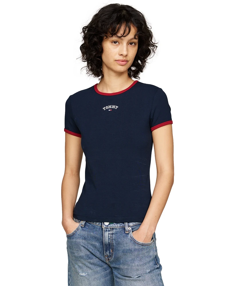 Tommy Jeans Women's Contrast-Edge Slim-Fit Logo T-Shirt