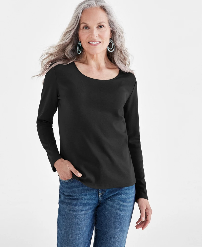 Style & Co Women's Cotton Long-Sleeve Scoop-Neck Top, Created for Macy's