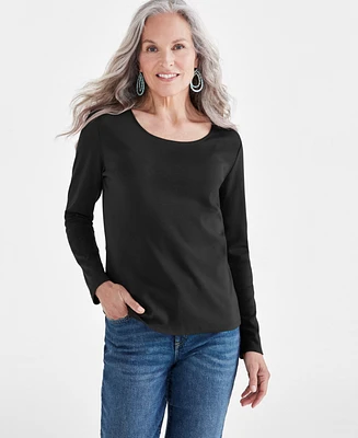 Style & Co Women's Cotton Long-Sleeve Scoop-Neck Top, Created for Macy's