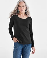Style & Co Women's Cotton Long-Sleeve Scoop-Neck Top, Created for Macy's