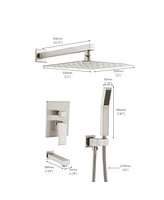 Streamdale Furniture Brushed Nickel Shower System 12 Inch Brass Bathroom Deluxe Rain Mixed Shower Combination Set