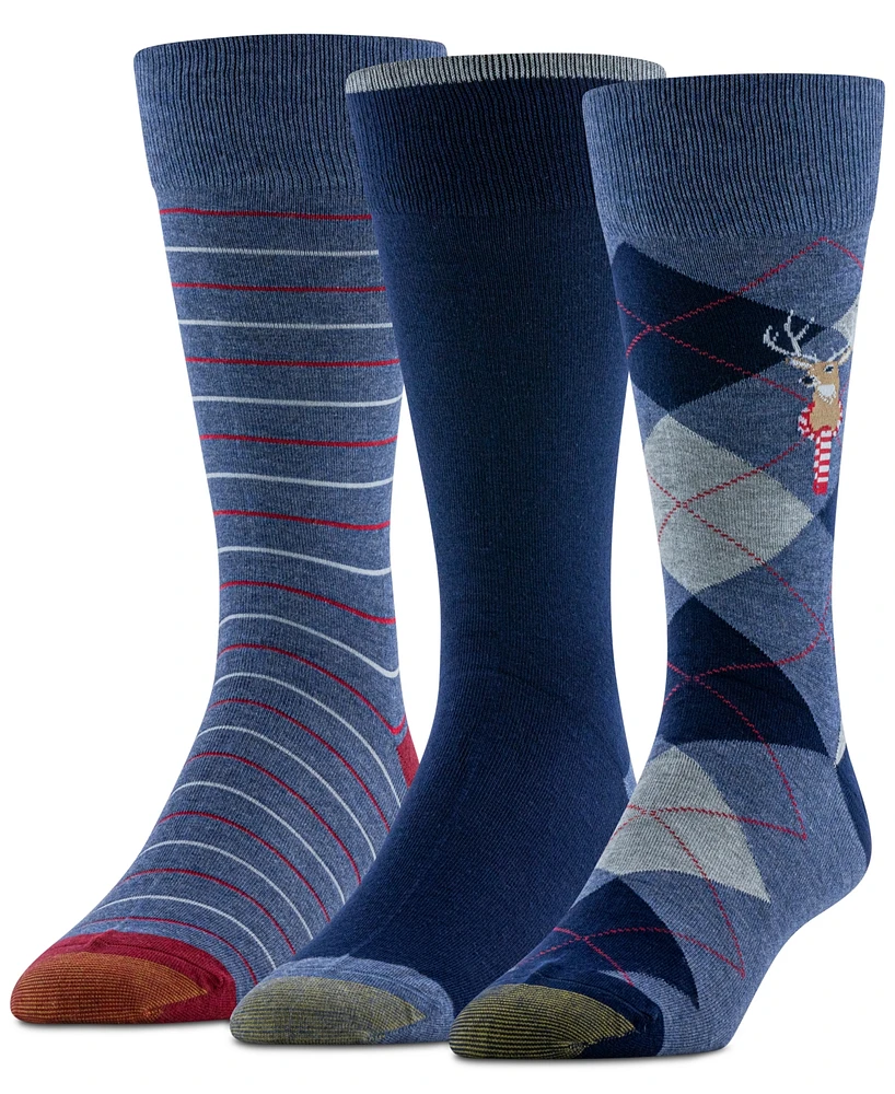 Gold Toe Men's Reindeer Argyle Crew Dress Socks, 3-Pack