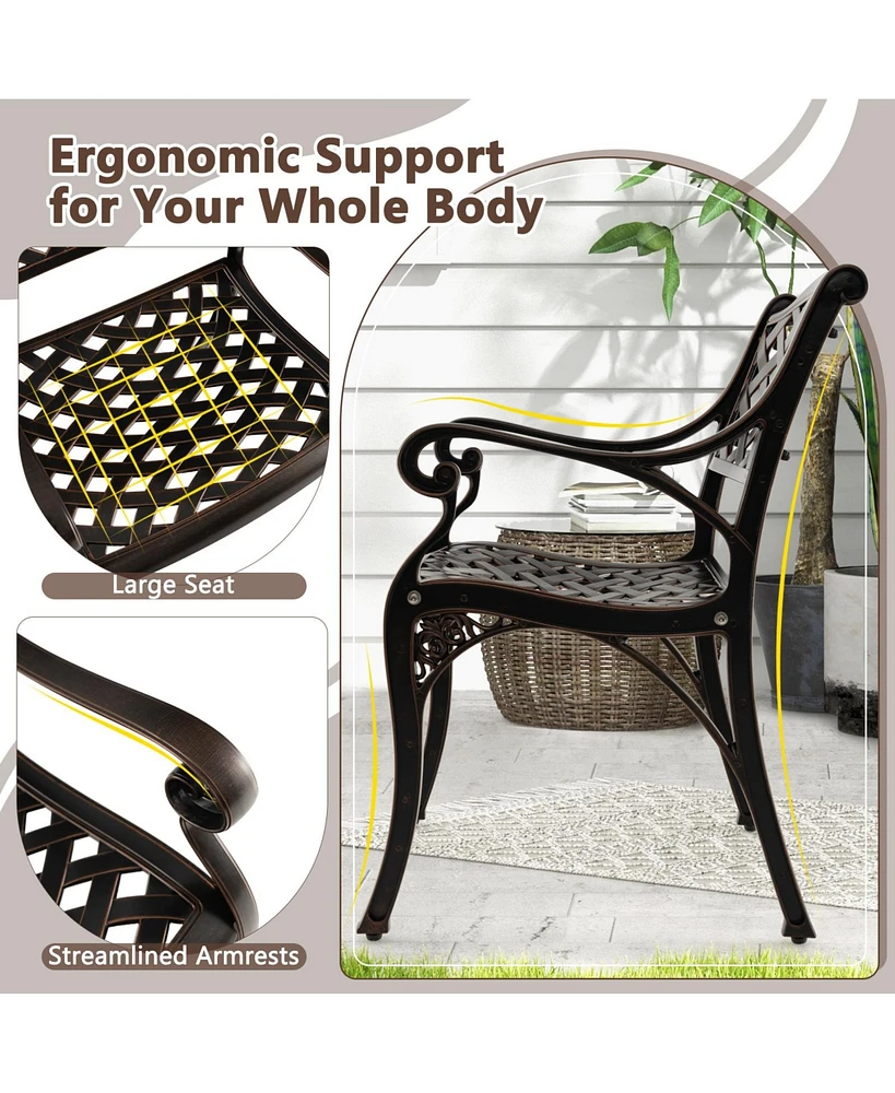 Slickblue Cast Aluminum Patio Chairs Set of 2 Dining Chairs with Armrests Diamond Pattern-Bronze