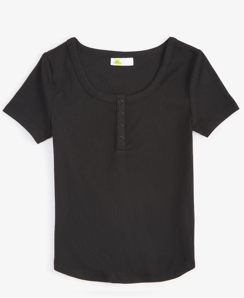 Epic Threads Girls Short-Sleeve Ribbed Henley Top, Created for Macy's