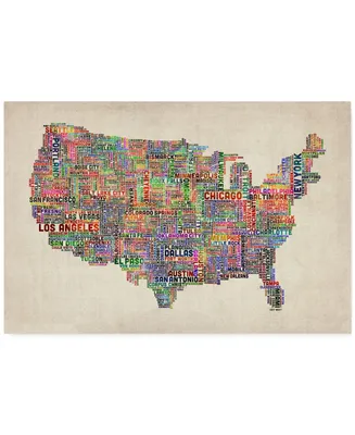 Michael Tompsett 'Us Cities Text Map Vi' Canvas Art