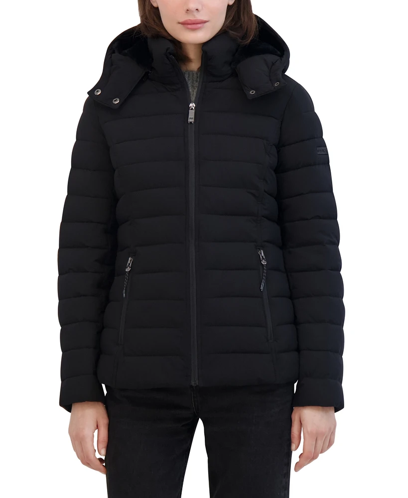 Nautica Women's Faux-Fur-Trim Hooded Packable Puffer Coat