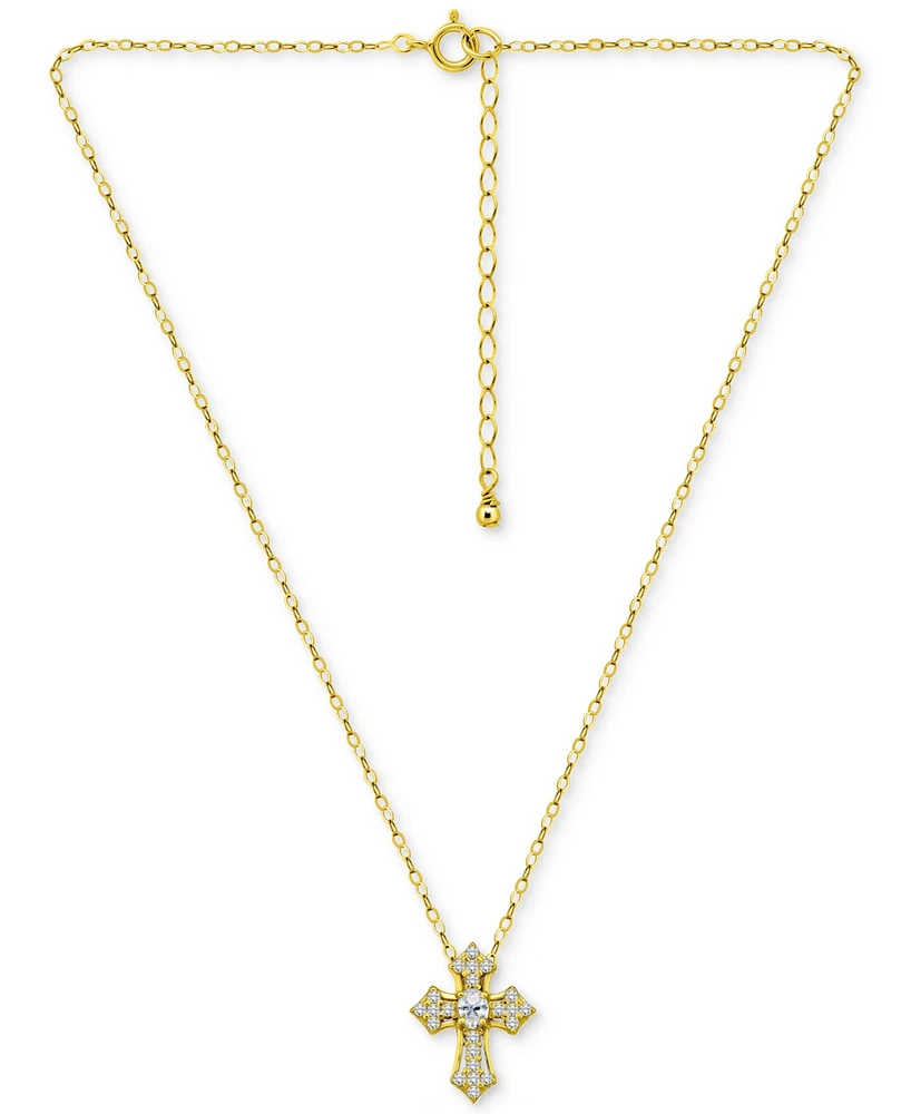 Giani Bernini Cubic Zirconia Pave Cross Pendant Necklace in 18k Gold-Plated Sterling Silver, 16" + 2" extender, Created for Macy's