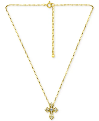 Giani Bernini Cubic Zirconia Pave Cross Pendant Necklace in 18k Gold-Plated Sterling Silver, 16" + 2" extender, Created for Macy's