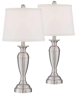 Regency Hill Blair Traditional Table Lamps 25" Tall Set of 2 with Dimmers Brushed Nickel Metal Candlestick White Fabric Drum Shade for Bedroom Living