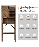 Sugift Wooden Bathroom Storage Cabinet with Sliding Barn Door and 3-level Adjustable Shelves