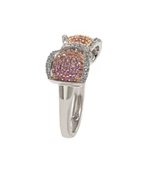 Suzy Levian New York Pink Sapphire & Lab-Grown White Sapphire Pave Puff Bow Band Ring in Sterling Silver by Suzy Levian