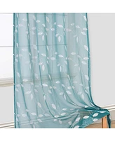 Caromio Floral Leaves Embroidered Grommet Sheer Window Curtain Panels Set, 52" x 84"