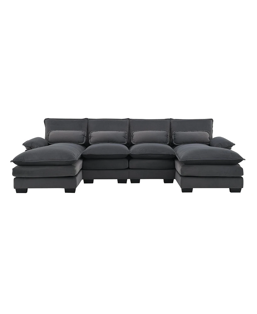 Mondawe 109.8x55.9" Modern U-shaped Sectional Sofa with Waist Pillows,6-seat Upholstered Symmetrical Furniture,Sleeper Couch Chaise Lou