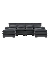 Mondawe 109.8x55.9" Modern U-shaped Sectional Sofa with Waist Pillows,6-seat Upholstered Symmetrical Furniture,Sleeper Couch Chaise Lou