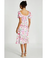 Quiz Women's Woven Floral Puff Sleeve Midi Dress