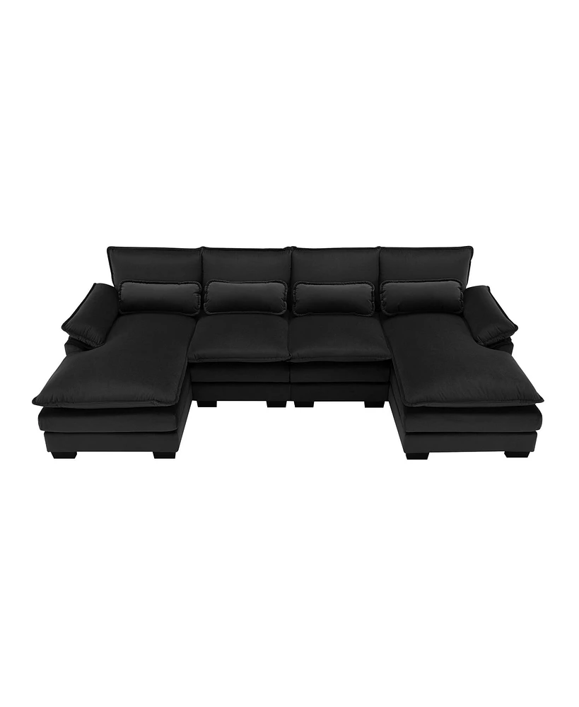 Mondawe 109.8x55.9" Modern U-shaped Sectional Sofa with Waist Pillows,6-seat Upholstered Symmetrical Furniture,Sleeper Couch Chaise Lou