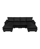 Mondawe 109.8x55.9" Modern U-shaped Sectional Sofa with Waist Pillows,6-seat Upholstered Symmetrical Furniture,Sleeper Couch Chaise Lou