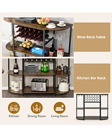 Sugift 47 Inches Wine Rack Table with Glass Holder and Storage Shelves