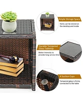 3 Pieces Pe Rattan Wicker Furniture Set with Cushion Sofa Coffee Table for Garden
