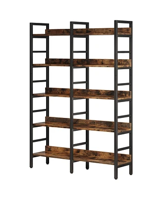 Tribesigns 5-Tier Industrial Bookshelf, 71”H x 47”W Etagere Bookcase, Freestanding Double Wide Book Shelf for Storage and Display, Wood