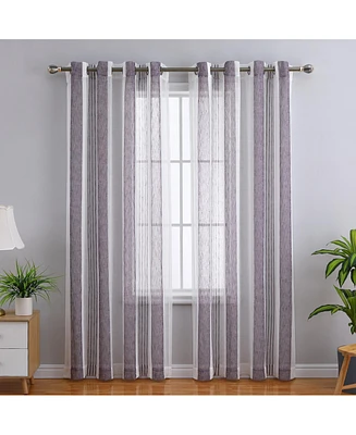 Caromio Yarn-Dyed Vertical Stripe Grommet Sheer Window Curtain Panels Set, 52" x 54"