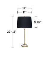 Regency Hill Julia 29 1/2" Tall Skinny Buffet Glam Luxe End Table Lamp Gold Finish Metal Crystal Single Fabric Black Shade Living Room Bedroom Bedside