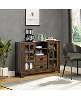 Homcom Modern Sideboard Storage Kitchen Cabinet Buffet Server w/ Glass Doors, Walnut