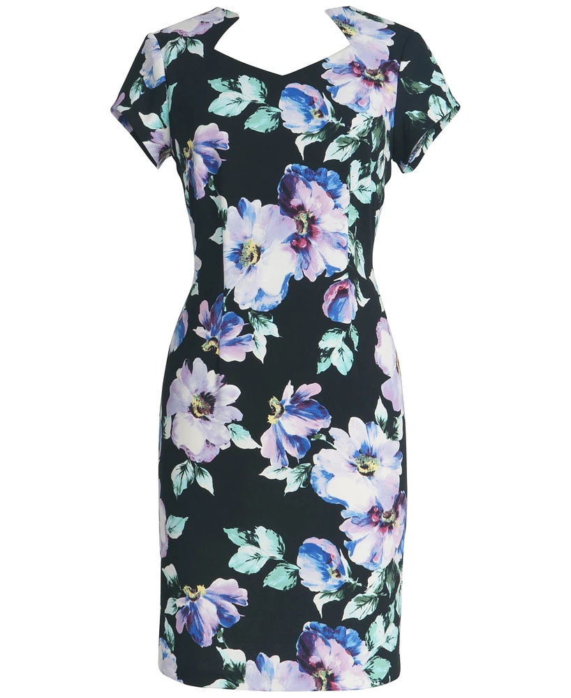 Connected Women's Floral-Print Short-Sleeve Sheath Dress