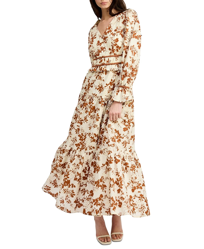 En Saison Women's Emilia V-Neck Cotton Long-Sleeve Maxi Dress