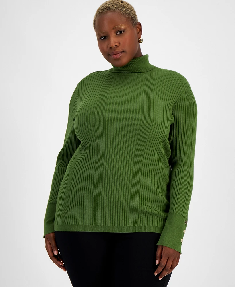 Jm Collection Plus Variegated-Rib Turtleneck Sweater, Created for Macy's