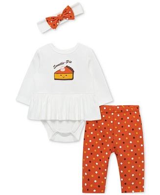 Little Me Baby Cotton Sweetie-Pie Bodysuit, Headband & Dot-Print Pants, 3 Piece Set