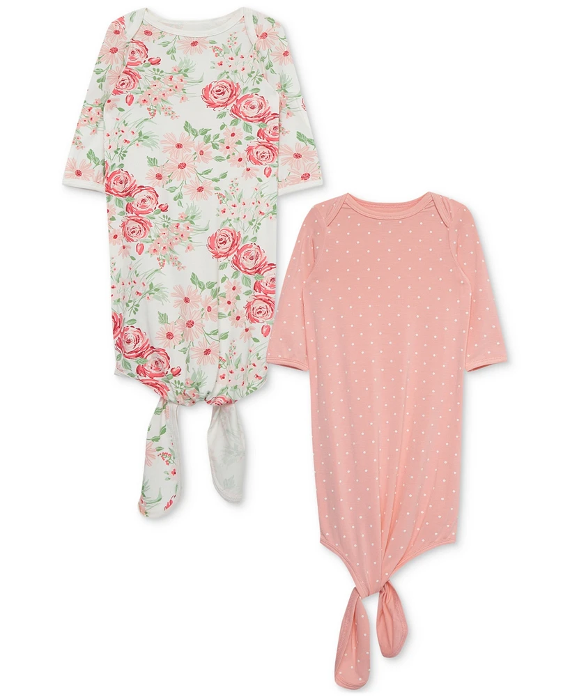 Little Me Baby Girls Floral-Print & Dot-Print Knotted Gowns, Pack of 2