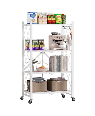 Sugift 4-Tier Folding Storage Shelves Metal Folding Shelves with Wheels, 600Lbs Capacity, White