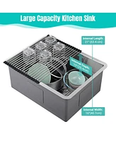 Aquaterior Wall Mount Pre-Rinse Faucet Undermount Kitchen Sink Kit Height Sprayer Single Bowl Sink Basin, with Drain Pipe, Basket Strainer