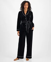 I.n.c. International Concepts Women's 2-Pc. Velvet Shawl-Collar Pajama Set with Detachable Belt, Created for Macy's