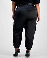 I.n.c. International Concepts Plus Belted High-Rise Satin Cargo Pants, Created for Macy's