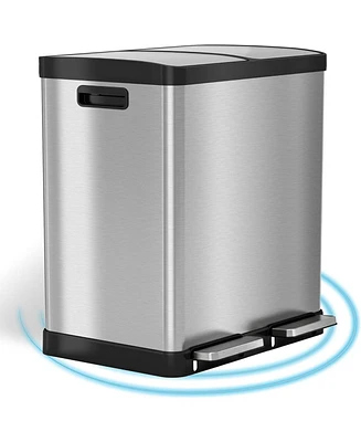 iTouchless SoftStep Stainless Steel Dual Compartment Step Trash Can and Recycle Bin with AbsorbX Odor Filters 16 Gallon Silver