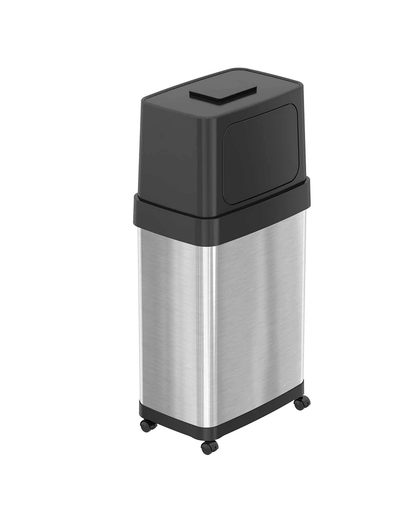 iTouchless Stainless Steel Dual Push Door Trash Can with AbsorbX Odor Filter and Wheels, Silver