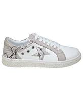 Cools 21 Women's Charlee Snakeskin Two-Tone Star Motif Lace Up Sneakers