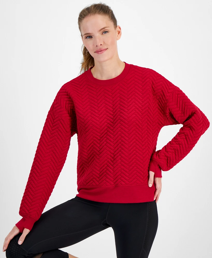 Id Ideology Women's Relaxed Quilted Crewneck Pullover, Created for Macy's