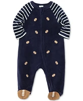 Little Me Baby Boys Velour Football Footed Coverall