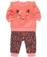 Little Me Baby Girls Leopard Velour Sweatshirt & Pants Set