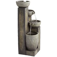 Four Tier Rustic Outdoor Floor Water Fountain 40 1/2" High with Led Light Cascading Bowls for Garden Patio Backyard Deck Home Lawn Porch House Relaxat