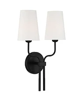 Melody Modern Wall Sconce Lighting Sconce Black Hardwired 19 1/2" High 2-Light Fixture White Linen Shade for Bedroom Bedside Living Room Home Hallway