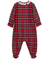 Little Me Baby Girls Plaid Lace-Trim Footed Coverall