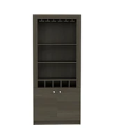 Fm Furniture New York Bar Cabinet, Five Bottle Cubbies, Three Open Shelves