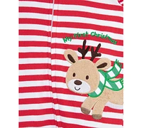 Little Me Baby Boys My 1st Christmas Cotton Striped Reindeer Footed Coverall