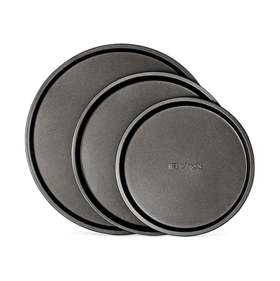 Bakken Swiss Pizza Tray Set 3-Piece Gray Ceramic Coating, Non-Stick, Round Steel Pizza Pans